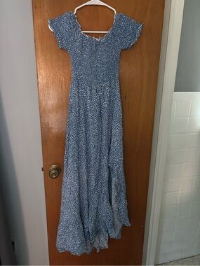 Velvet Torch Blue and White Floral Maxi Dress with slit